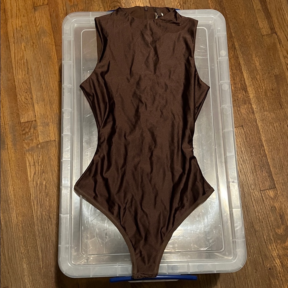 SKIMS Brown Sleeveless High-Cut Bodysuit